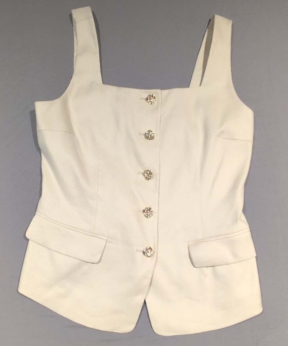 Elie Tahari White Square Neck Sleeveless Button Front Vest Top